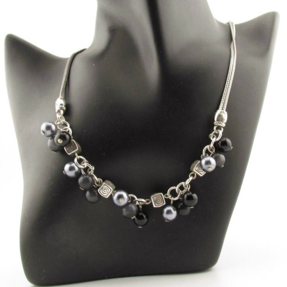 Brighton Necklace Silver Tone Black Beads Spiral Design Statement - Picture 2 of 6